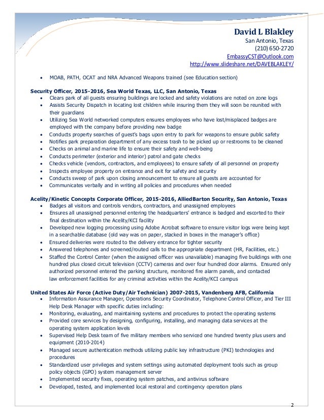Blakley security officer resume 2017 (clearances updated)