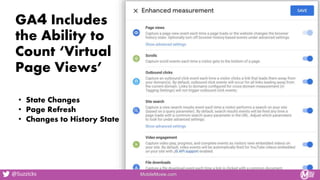 GA4 Includes
the Ability to
Count ‘Virtual
Page Views’
• State Changes
• Page Refresh
• Changes to History State
MobileMox...