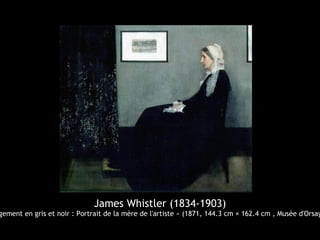 James Whistler (1834-1903)
gement en gris et noir : Portrait de la mère de l'artiste » (1871, 144.3 cm × 162.4 cm , Musée d'Orsay
 