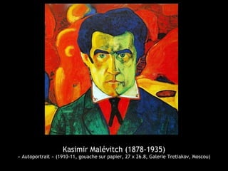 Kasimir Malévitch (1878-1935)
« Autoportrait » (1910-11, gouache sur papier, 27 x 26.8, Galerie Tretiakov, Moscou)
 