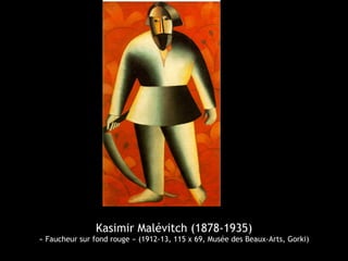 Kasimir Malévitch (1878-1935)
« Faucheur sur fond rouge » (1912-13, 115 x 69, Musée des Beaux-Arts, Gorki)
 
