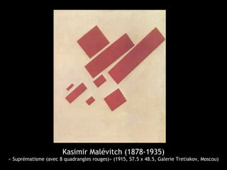 Kasimir Malévitch (1878-1935)
« Suprématisme (avec 8 quadrangles rouges)» (1915, 57.5 x 48.5, Galerie Tretiakov, Moscou)
 