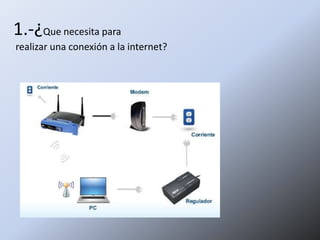 1.-¿Que necesita para
realizar una conexión a la internet?
 