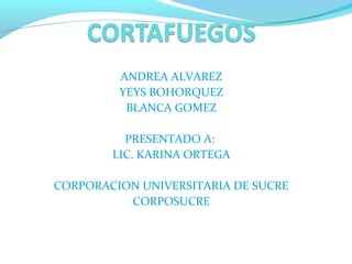 ANDREA ALVAREZ
YEYS BOHORQUEZ
BLANCA GOMEZ
PRESENTADO A:
LIC. KARINA ORTEGA
CORPORACION UNIVERSITARIA DE SUCRE
CORPOSUCRE
 