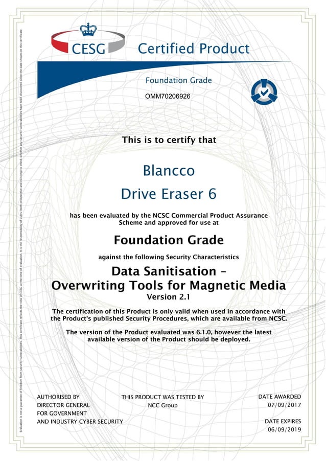 Blancco drive eraser 6 certificate