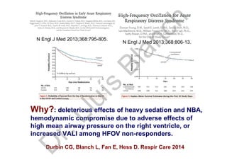N Engl J Med 2013;368:806-13.
N Engl J Med 2013;368:795-805.
Why?: deleterious effects of heavy sedation and NBA,
hemodynamic compromise due to adverse effects of
high mean airway pressure on the right ventricle, or
increased VALI among HFOV non-responders.
Durbin CG, Blanch L, Fan E, Hess D. Respir Care 2014
D
r.Lluís
Blanch
 