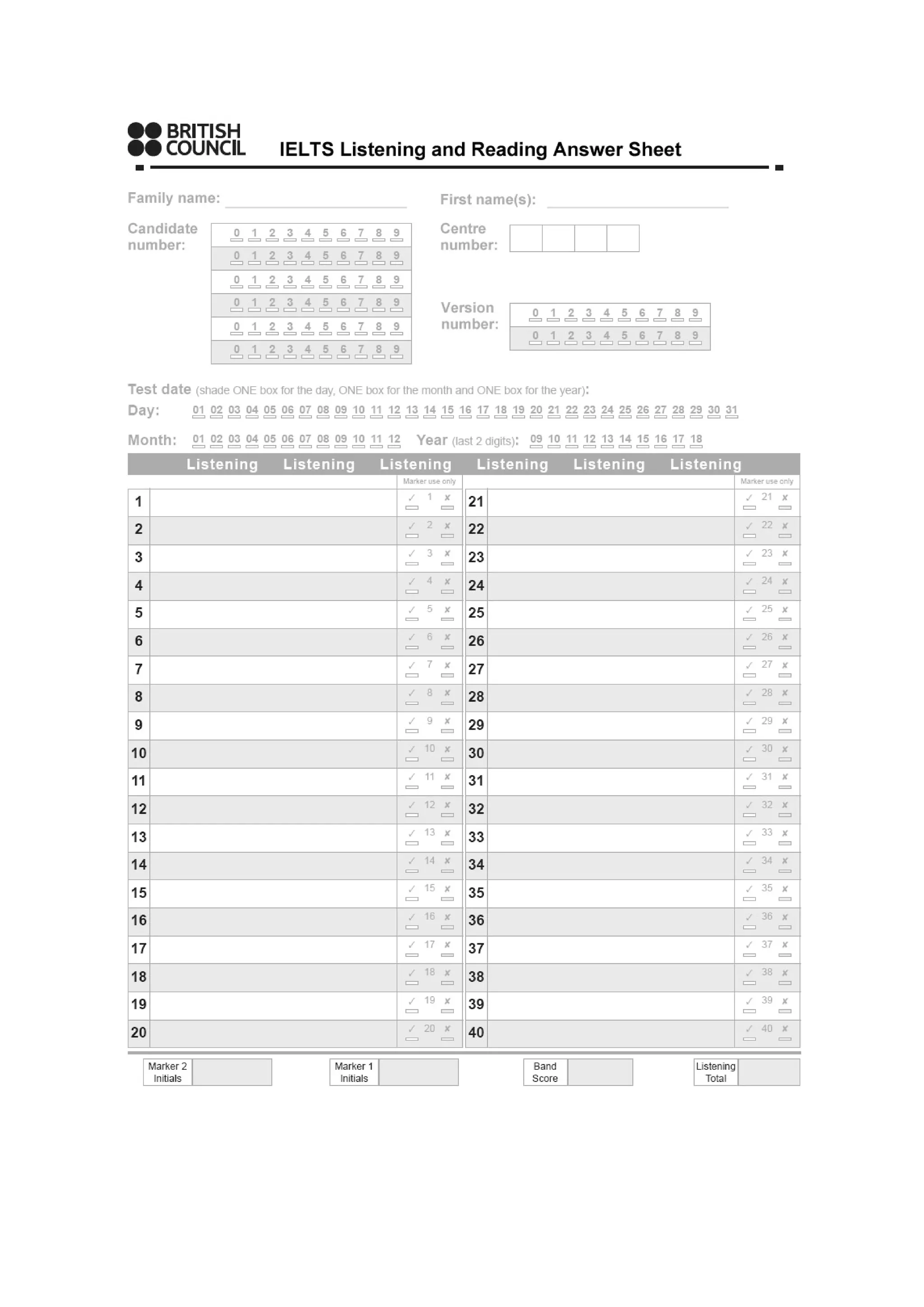 Blank answer sheet listening | PDF