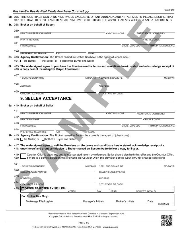 Blank Arizona Real Estate Purchase Contract (Residential Purchase Con…