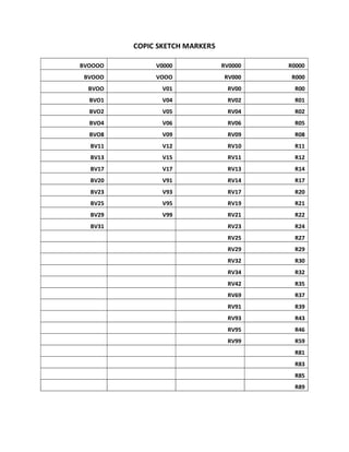 Blank color chart small page style