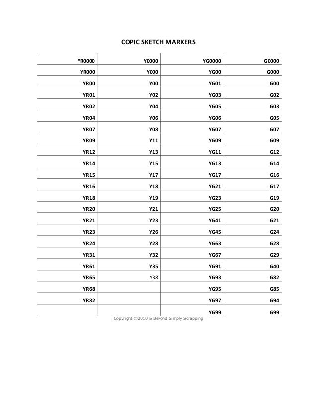 Blank color chart small page style