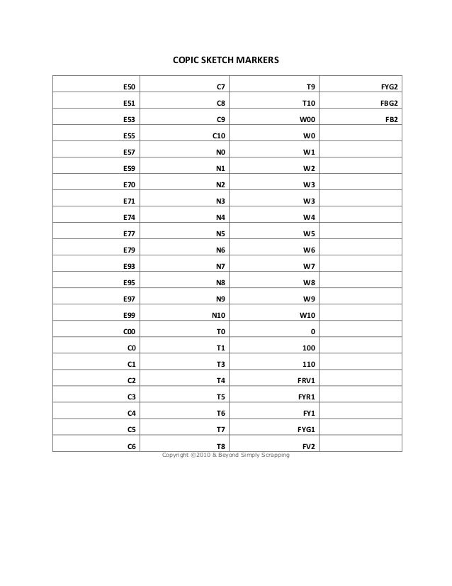 Blank color chart small page style