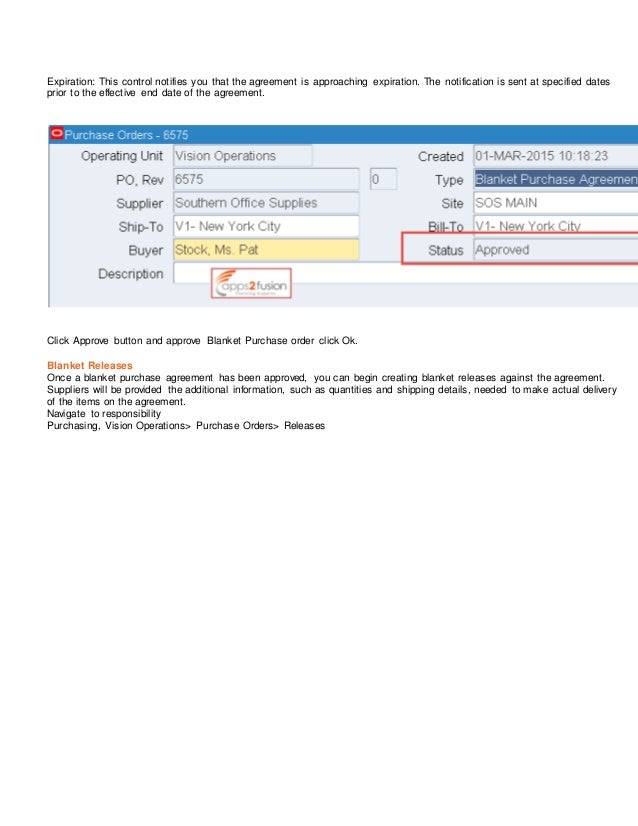 Blanket purchase agreement and blanket release in oracle r12