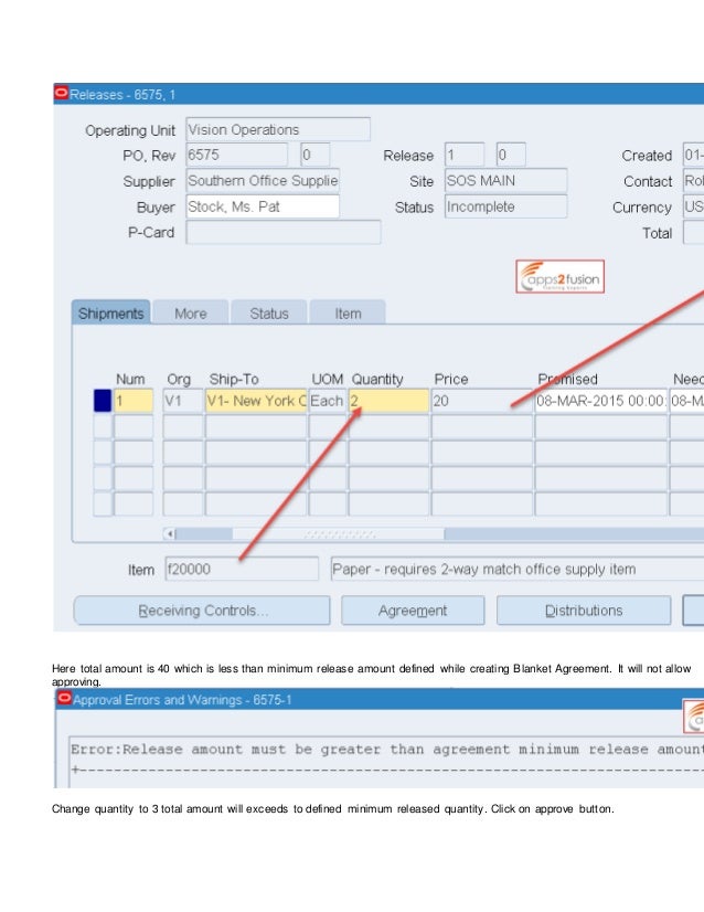 Blanket purchase agreement and blanket release in oracle r12
