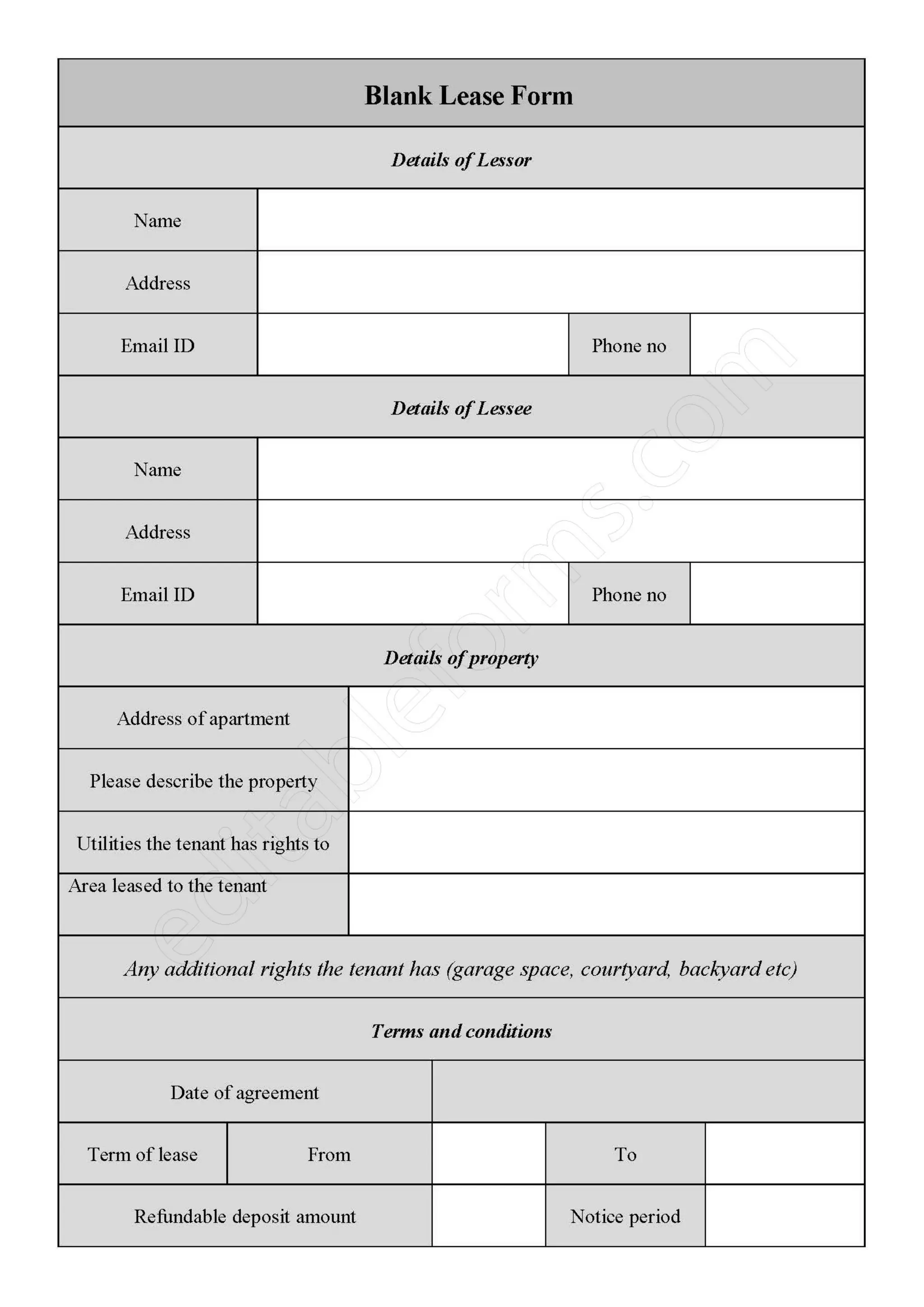 Blank Lease Fillable PDF Template Download | PDF