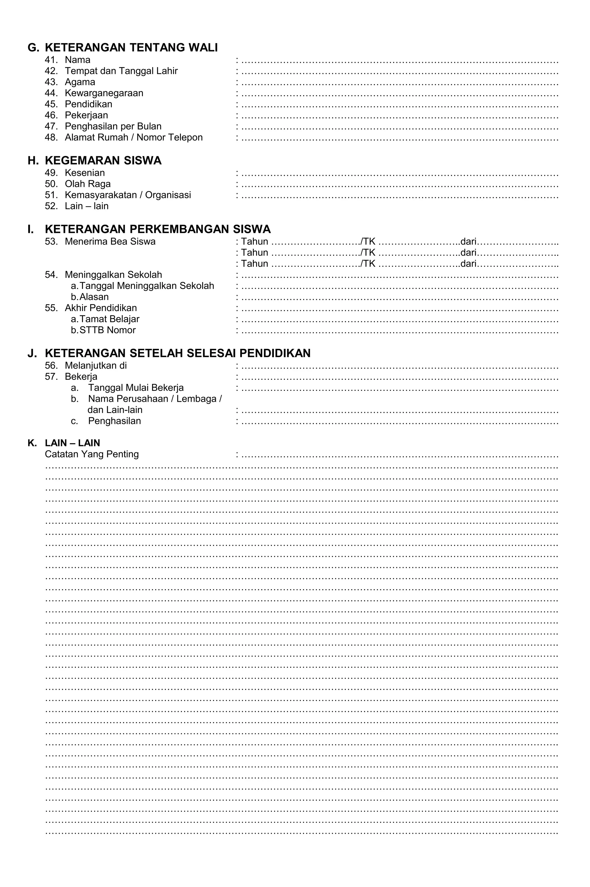 Blanko buku induk smp | DOC