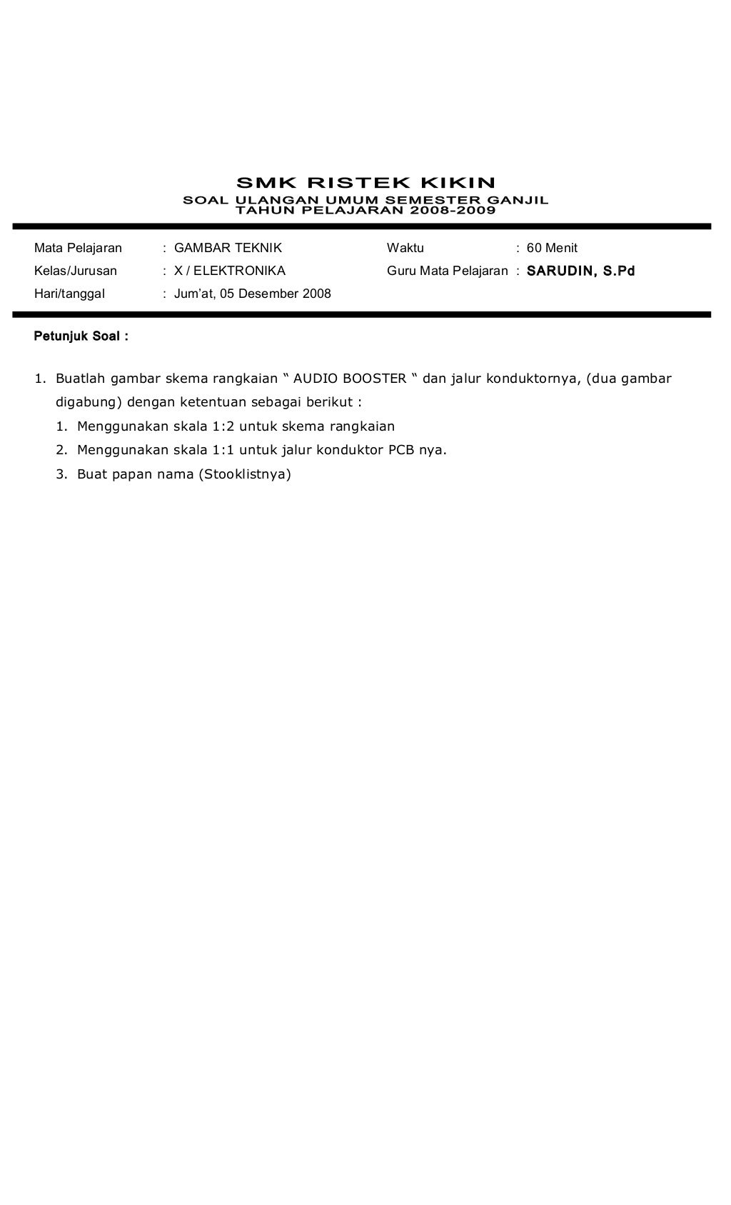 Blanko soal pilihan ganda 1 2008