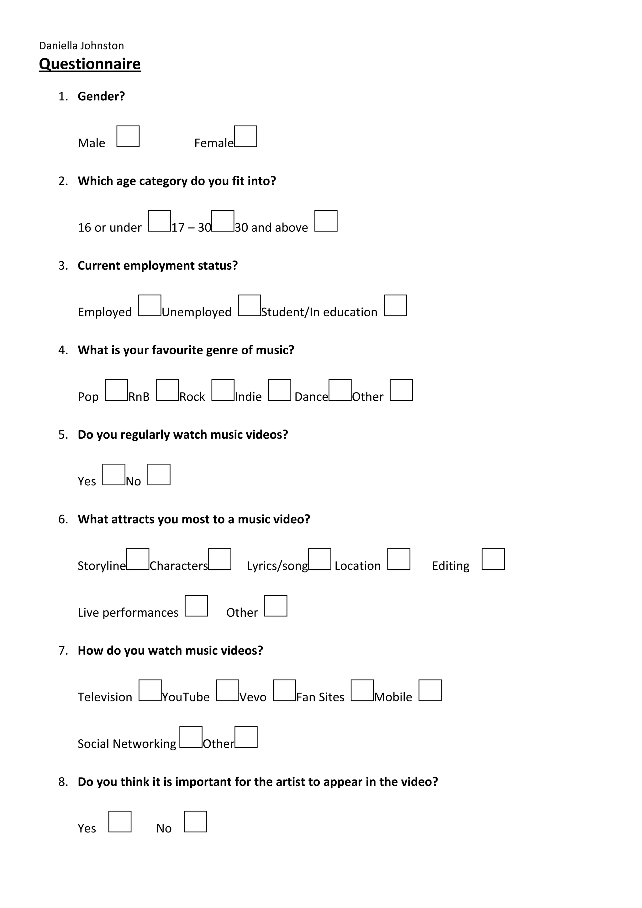 Market Research Questionnaire | DOCX