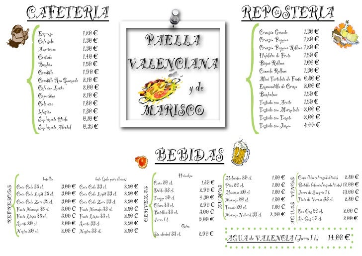 Carta del BAR restaurante Blanquita en VALENCIA