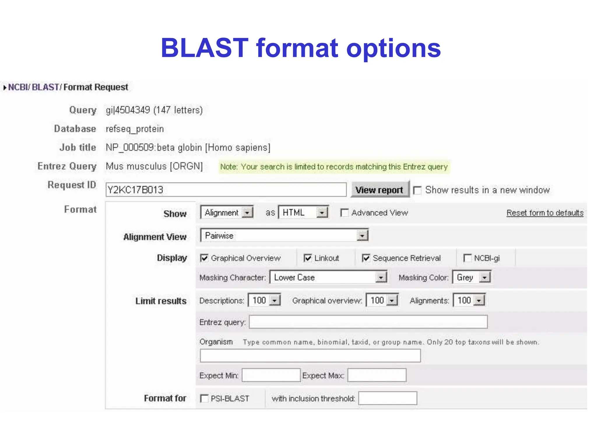 BLAST format options
 