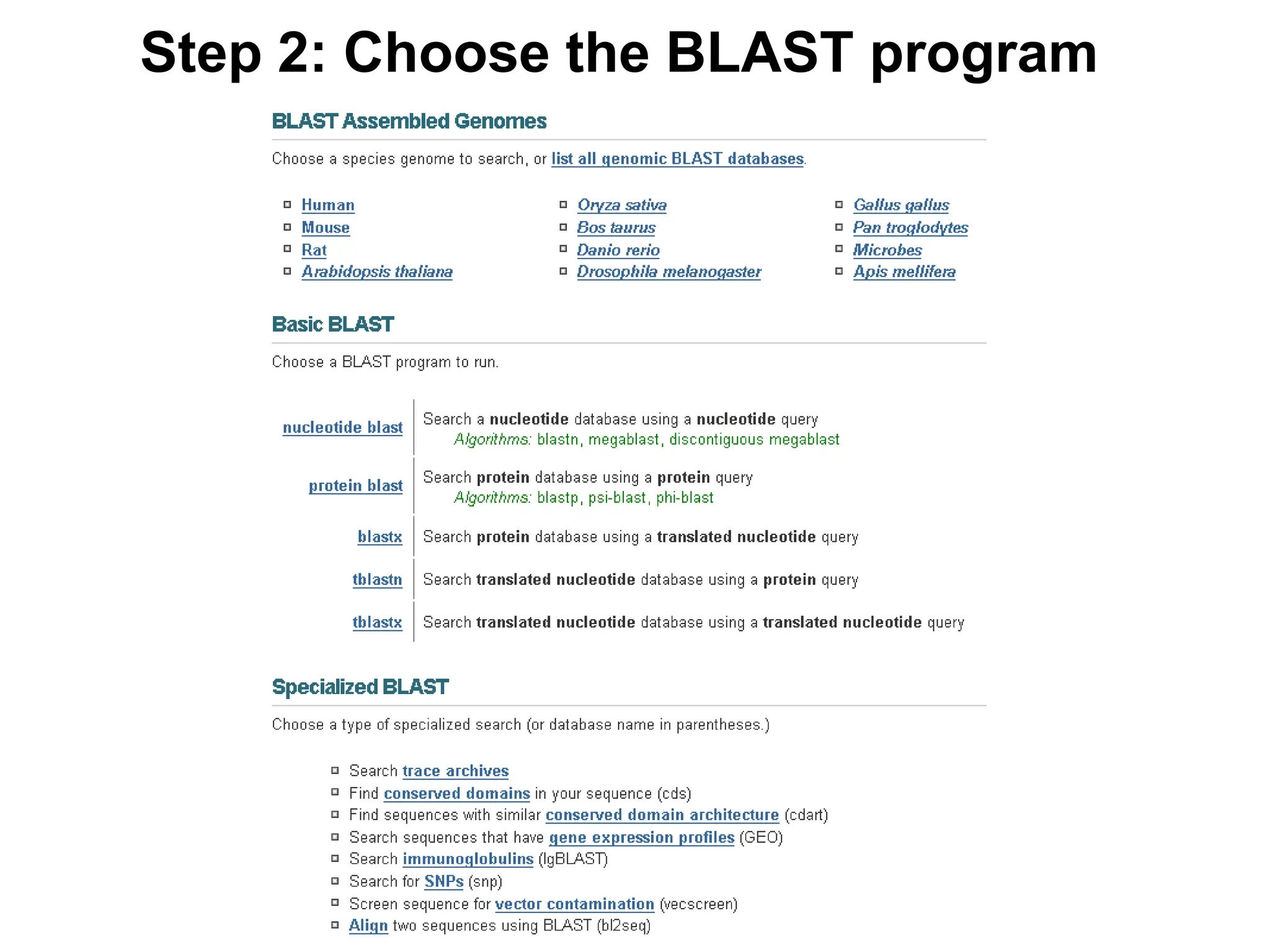 Step 2: Choose the BLAST program
 