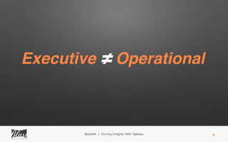 6
Executive ≠ Operational
BlastAM | Driving Insights With Tableau
 