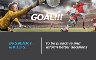Be S.M.A.R.T.
& K.I.S.S.
to be proactive and
inform better decisions
GOAL!!!
 