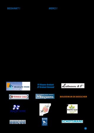 55
BEDANKT !
Na een onderbreking van twee jaar is het “Blauw
boekje” terug onder de duivenliefhebbers.
Het dankt zijn heruitgave aan:
• Voormalig Nationaal Bondsvoorzitter Frans
­Hermans die begin december ‘18 de aftrap gaf.
• de Adverteerders die U in dit infoblad kan terug­
vinden
• de mede-initiatiefnemers van de PE Vlaams-­
Brabant
• de informatie van alle Collega’s nationale en inter-
nationale Inrichters
• Mevr. Maggy De Clerck voor haar medewerking op
vlak van KBDB-reglementen, 	 vluchtprogramma’s,
inkorvingsburelen, enz.
• Bart Delva, Drukkerij die Keure in Brugge voor de
lay-out
• Mevrouw Violette zoals altijd
MERCI !
Après une interruption de deux ans, le “Livre Bleu”
sera à nouveau distribué aux colombophiles.
Cette réédition a été possible grâce à:
• Frans Hermans, ex-Président National de la R.F.C.B.
qui a donné le coup d’envoi au mois de décembre
dernier.
• Les Annonceurs que vous retrouvez dans cette
­brochure.
• Les co-initiateures du EP Brabant Flamand.
• Les informations de tous les Collègues Organisa-
teurs des concours nationaux et internationaux.
• Madame Maggy De Clerck pour sa collaboration
en ce qui concerne les règlements de la RFCB, pro-
grammes de concours, bureaux d’enlogement, etc.
• Bart Delva, Imprimerie die Keure de Bruges pour le
lay-out.
• Madame Violette, comme toujours.
Belgasol®
Belgasol is een unieke combinatie van elektrolyten en vitamine B2 op basis van energiedragers,
die bij vochtverlies (uitdroging) voor een supersnelle vochtopname (rehydratie) vanuit de darmen
zorgt. De werking is beter en sneller dan bij gewone elektrolyten.
Belgasol is ideaal voor een snel herstel na de vlucht en ter voorbereiding op zware vluchten of
vluchten bij warm weer. Bij thuiskomst 25 ml/liter water, daarna 1 à 2 keer per week 15 ml/liter
water. Belgasol kan zelfs tot aan het inkorven gegeven worden.
In het kweekseizoen is Belgasol de perfecte remedie bij plotseling optredende waterige mest
bij de overgang van pap naar hard voer. Geef uw duiven daarom gedurende vijf opeenvolgende
dagen 25 ml Belgasol per liter water vanaf dat de jongen ca. 1 week oud zijn. Belgasol kan
gecombineerd worden met alle andere Belgica De Weerd producten.
Belgasol is verkrijgbaar in 250 ml, 500 ml, 1000 ml en 5000 ml
Van de Reijtstraat 21 I 4814 NE I Breda
T +31 76 560 02 22 I info@belgicadeweerd.com I www.belgicadeweerd.com
Superstar
Champion
Gerry+10%
r een
nde start!
départ lancé !
Met de bijzondere zwarte maïs:
Betere spierbescherming
Minder spierbeschadiging
Meer uithouding
Avec le maïs noir si particulier :
Meilleure protection des muscles
BEYERSCONDITIONCARE
RECOVERY
Preventievenazorg,recuperatieenheroplading.
Na een inspanning volgt er steeds een herstelperiode gevolgd door een opbouwfase naar de volgende inspanning toe. Tijdens
BOUDEWIJN DE BOSSCHER
‘Dé NUMMER 1 in HOKHYGIËNE’
Wĳ zĳn steeds op zoek naar nieuwe biologische en natuurlĳke producten,
die kunnen bĳbrengen om de duiven meer weerstand te geven tegen
verschillende ziekten, bacteriën en schimmelvorming.
Daarom is Anim-O-Clean for Pigeons  Birds het product bĳ uitstek.
Niet te missen op ieder duivenhok, gewoon als hokwit gebruiken na ieder reinigingsbeurt,
in de woonbakken onder de nestschotels of onder de vloerroosters.
Het poeder mag blĳven liggen en opgenomen worden door de duiven zonder schadelĳke
gevolgen. U zal reeds de volgende dag, versteld staan van het resultaat.
De duiven vertonen reeds na enkele uren een betere conditie. De pluimen worden zacht en
u zal kunnen merken dat de duif witte krĳtachtige oogleden en neusdroppen krĳgt en de
mestconsistentie veel beter wordt.
Indien u met vloerroosters werkt, mag u regelmatig met Anim-O-Clean for Pigeons  Birds
de bodem bestrooien, hierdoor werkt u eventueel slechte geuren weg van de mest, ontsmet
u de vloer en houdt u de grond droog.
U kan ook Anim-O-Clean for Pigeons  Birds gebruiken in buitenvolière om te ontsmetten
en te ontgeuren. Gewoon over de mest strooien.
Bĳ droge mestmethode op het hok, mag je wekelĳk Anim-O-Clean for Pigeons  Birds
over de droge mest strooien of vermengen tussen het bodemstrooisel (vloerdekkorrel, stro,
houtbrokken). Zo voorkom je besmetting en schimmelvorming.
Anim-O-Clean for Pigeons  Birds IS VOLKOMEN ONSCHADELIJK voor
mens, dier en milieu!
IPAC BELGIUM
Ofﬁcieel verdeler Anim-O-Clean for Pigeons  Birds
OPEN: Dinsdag tot vrijdag: 10–12h  17.30–19h • Zaterdag: 10–12h
Gesloten op Zondag, Maandag en Feestdagen
CONTACT: Frans Vandersteenstraat 49 • 1750 LENNIK – BELGIE
AnimO Clean pub A4.qxp 6/02/19 09:43 Pagina 1
PE Vlaams-Brabant
EP Brabant flamand
 