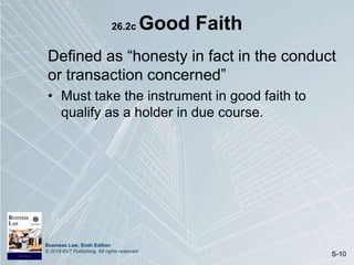 Chapter 26: Holders in Due Course and Defense | PPTX