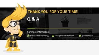 THANK 
YOU 
FOR 
YOUR 
TIME! 
Q 
& 
A 
For more information: 
BlazeMeter.com/blog/ 
info@blazemeter.com 
@BlazeMeter 
