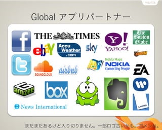 Global アプリパートナー




まだまだあるけど入り切りません。一部ロゴ古いかも。ゴメンね。
 