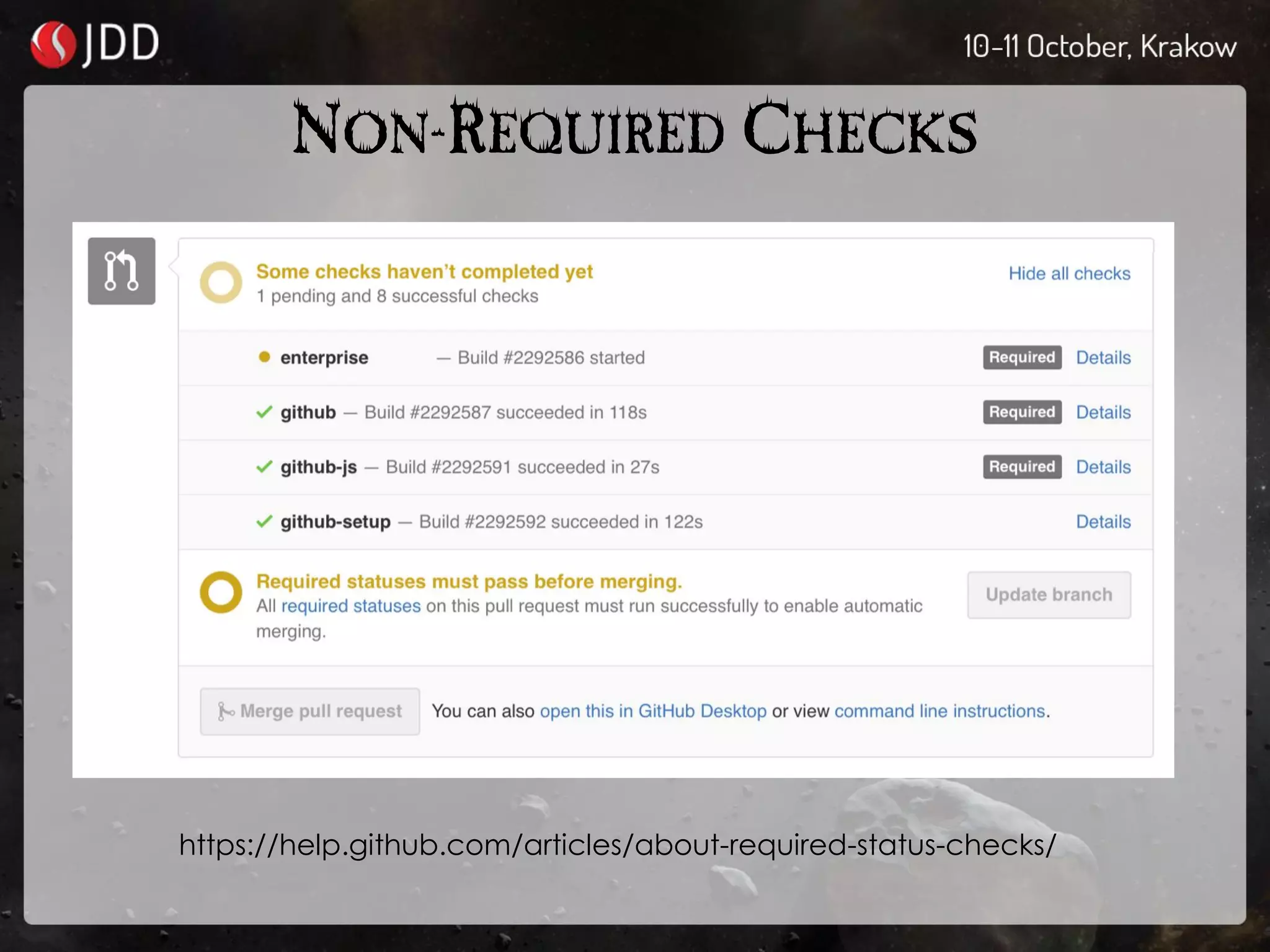 NON-REQUIRED CHECKS
https://help.github.com/articles/about-required-status-checks/
 