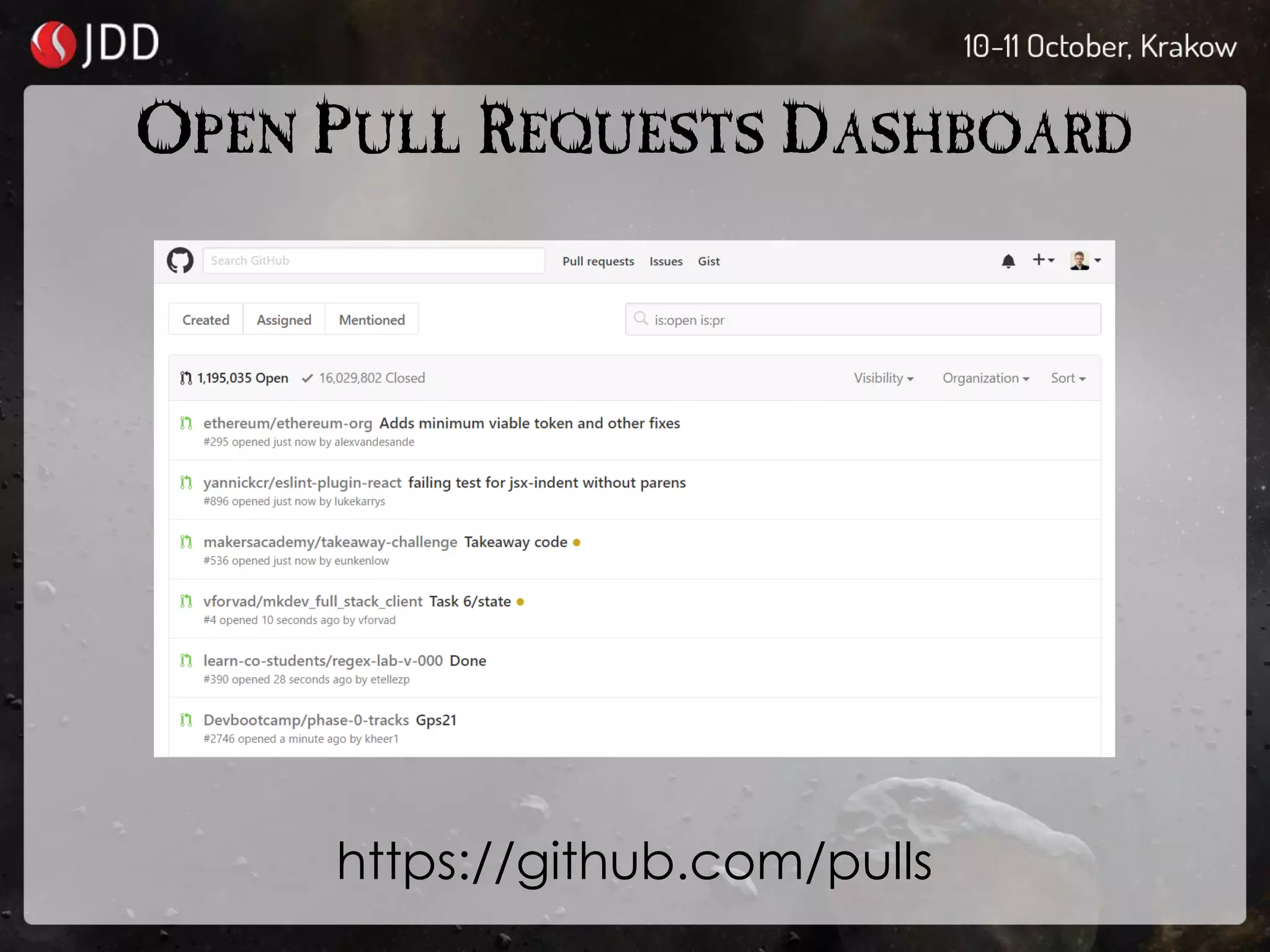 OPEN PULL REQUESTS DASHBOARD
https://github.com/pulls
 