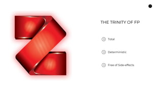 3
THE TRINITY OF FP
Total
Deterministic
Free of Side-effects
 