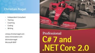 Christian Nagel
• Independent Consultant
• Training
• Coaching
• Coding
• Writing
csharp.christiannagel.com
www.cninnovation.com
@christiannagel
Microsoft MVP
 