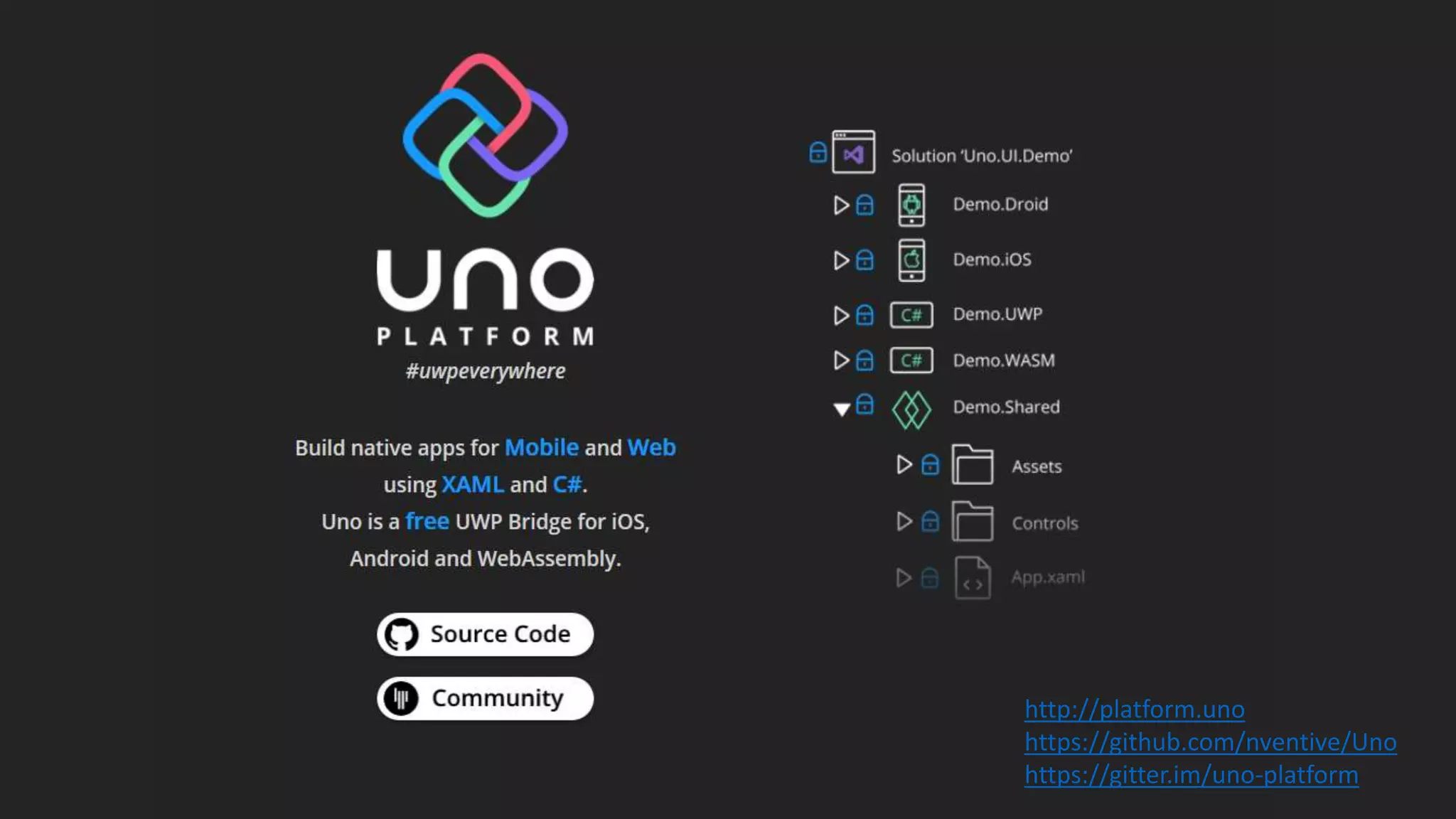 http://platform.uno
https://github.com/nventive/Uno
https://gitter.im/uno-platform
 