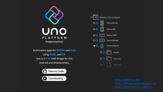 http://platform.uno
https://github.com/nventive/Uno
https://gitter.im/uno-platform
 