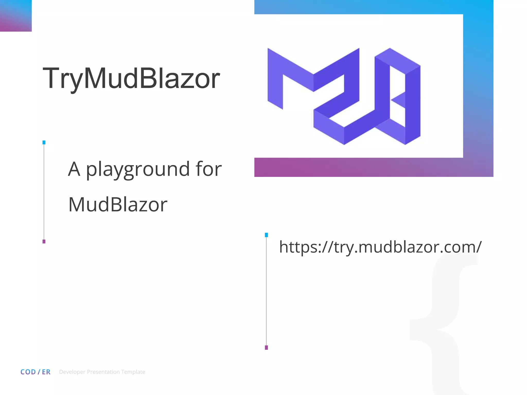 Developer Presentation Template TryMudBlazor A playground for MudBlazor https://try.mudblazor.com/ 