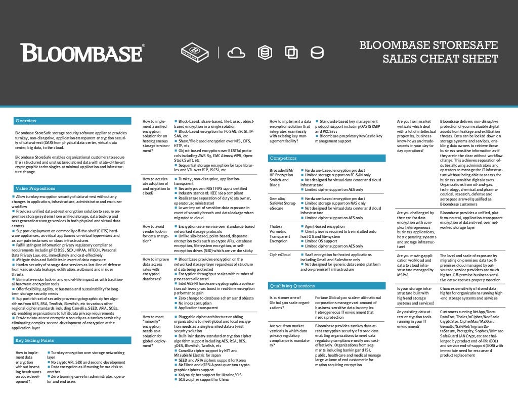 Bloombase StoreSafe Sales Cheat Sheet FY19Q1