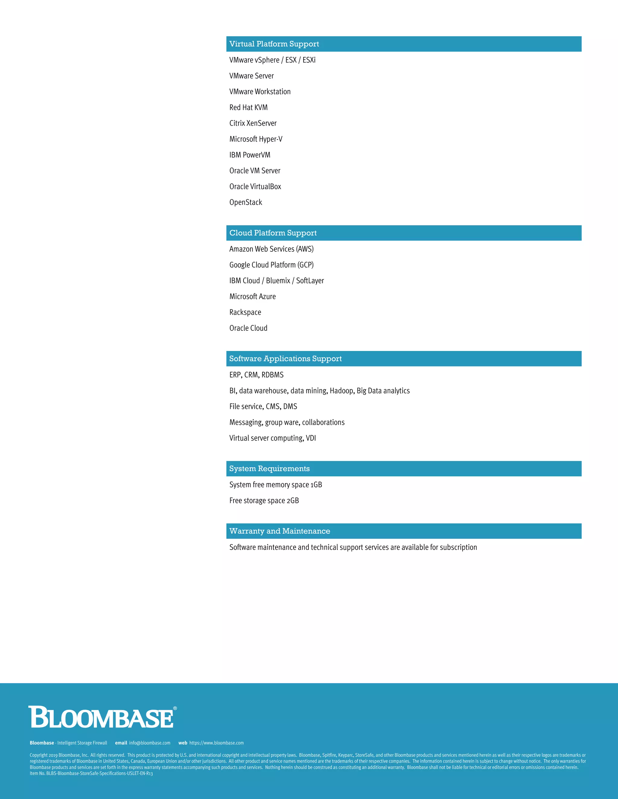 Bloombase StoreSafe Specifications | PDF