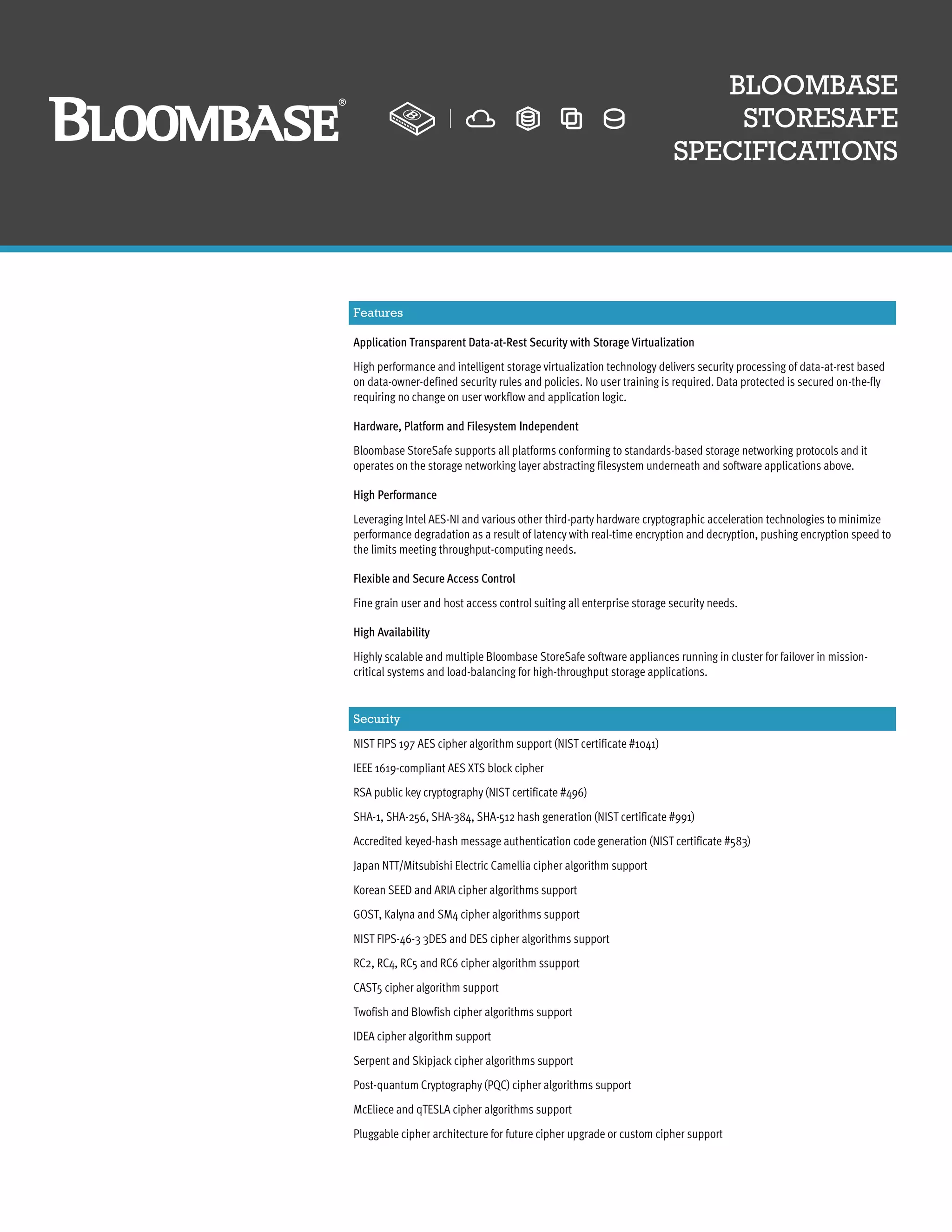Bloombase StoreSafe Specifications | PDF