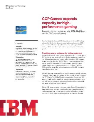 CCP Games expands capacity for high- performance gaming