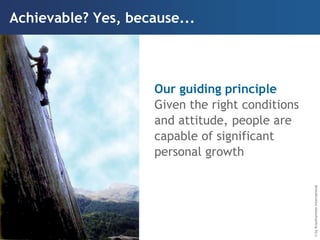 Achievable? Yes, because...



                     Our guiding principle
                     Given the right conditions
                     and attitude, people are
                     capable of significant
                     personal growth




                                                  © by Krauthammer International
 