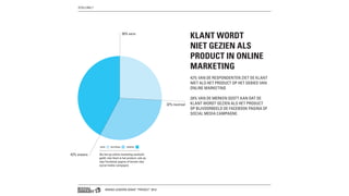 BRAND LEADERS DEBAT “PRIVACY” 2013
KLANT WORDT
NIET GEZIEN ALS
PRODUCT IN ONLINE
MARKETING
42% VAN DE RESPONDENTEN ZIET DE KLANT
NIET ALS HET PRODUCT OP HET GEBIED VAN
ONLINE MARKETING
28% VAN DE MERKEN GEEFT AAN DAT DE
KLANT WORDT GEZIEN ALS HET PRODUCT
OP BIJVOORBEELD DE FACEBOOK PAGINA OF
SOCIAL MEDIA CAMPAGNE.
42% oneens
32% neutraal
26% eens
Als het op online marketing aankomt
geldt: mijn klant is het product, ook op
mijn Facebook pagina of binnen mijn
social media campagne
EENS NEUTRAAL ONEENS
STELLING 7
 