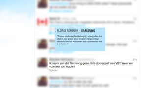 BRAND LEADERS DEBAT “PRIVACY” 2013
FLORIS REGOUIN – SAMSUNG
“Privacy vinden wij heel belangrijk, en wij zullen dus
altijd in zeer goede trouw omgaan met gevoelige
informatie om het vertrouwen met consumenten niet
te schaden.”
 