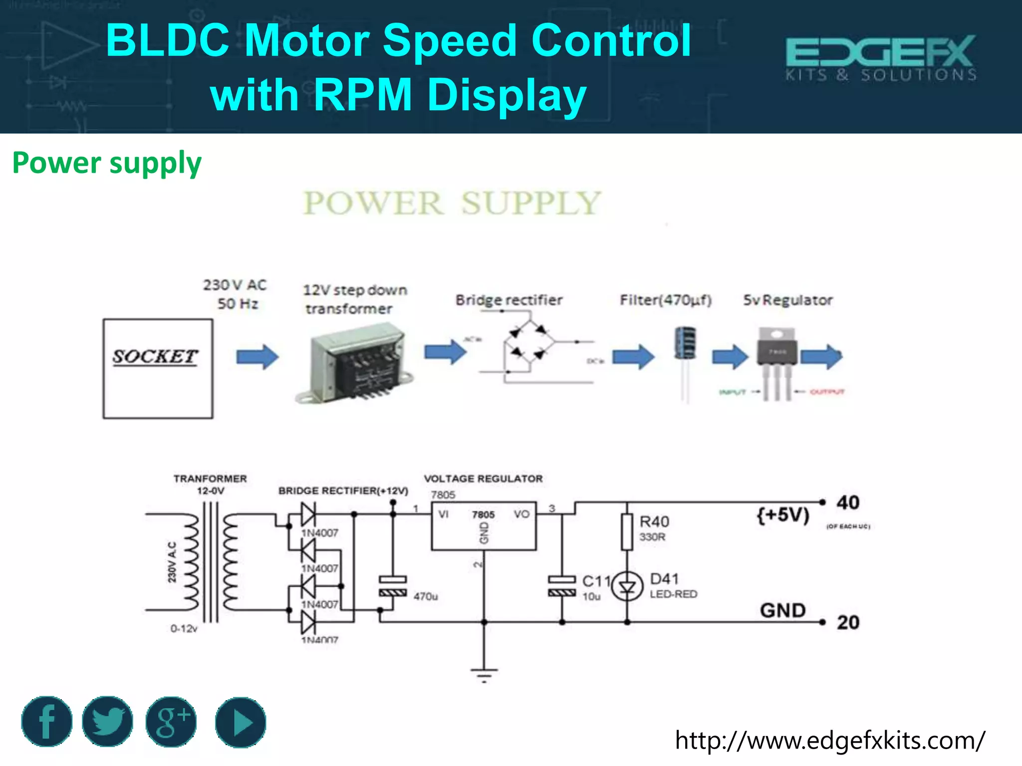 http://www.edgefxkits.com/
BLDC Motor Speed Control
with RPM Display
Power supply
 
