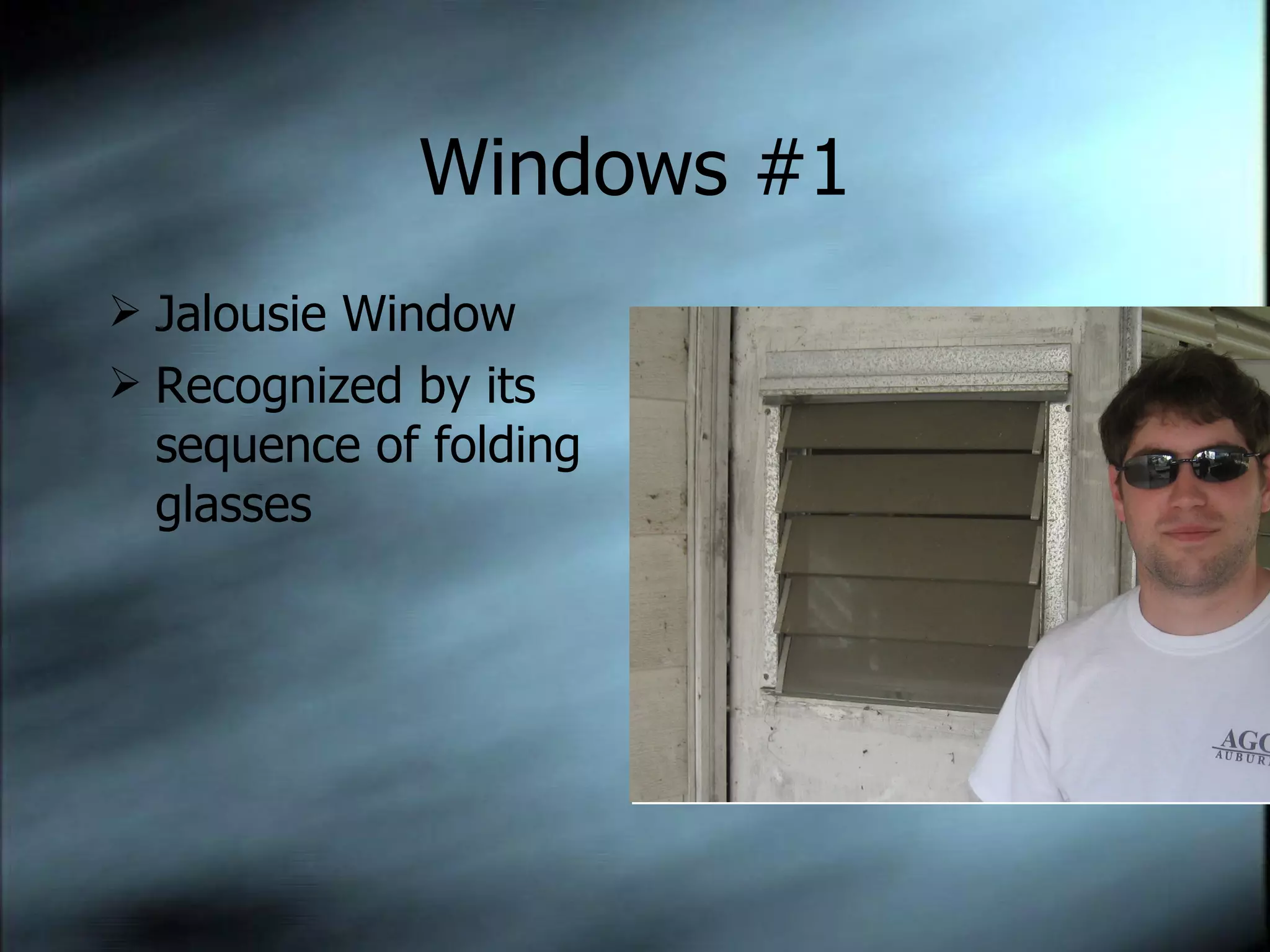Windows #1 Jalousie Window Recognized by its sequence of folding glasses 