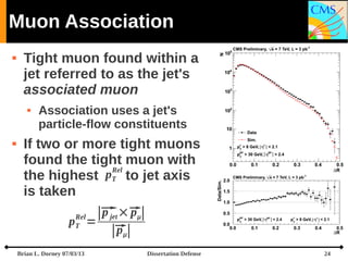 Muon Association


Tight muon found within a
jet referred to as the jet's
associated muon




Association uses a jet's
...