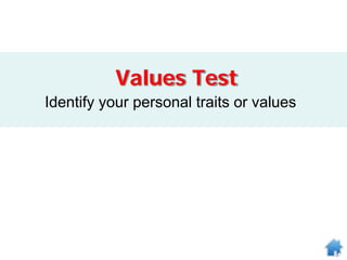 Values Test
Identify your personal traits or values
 