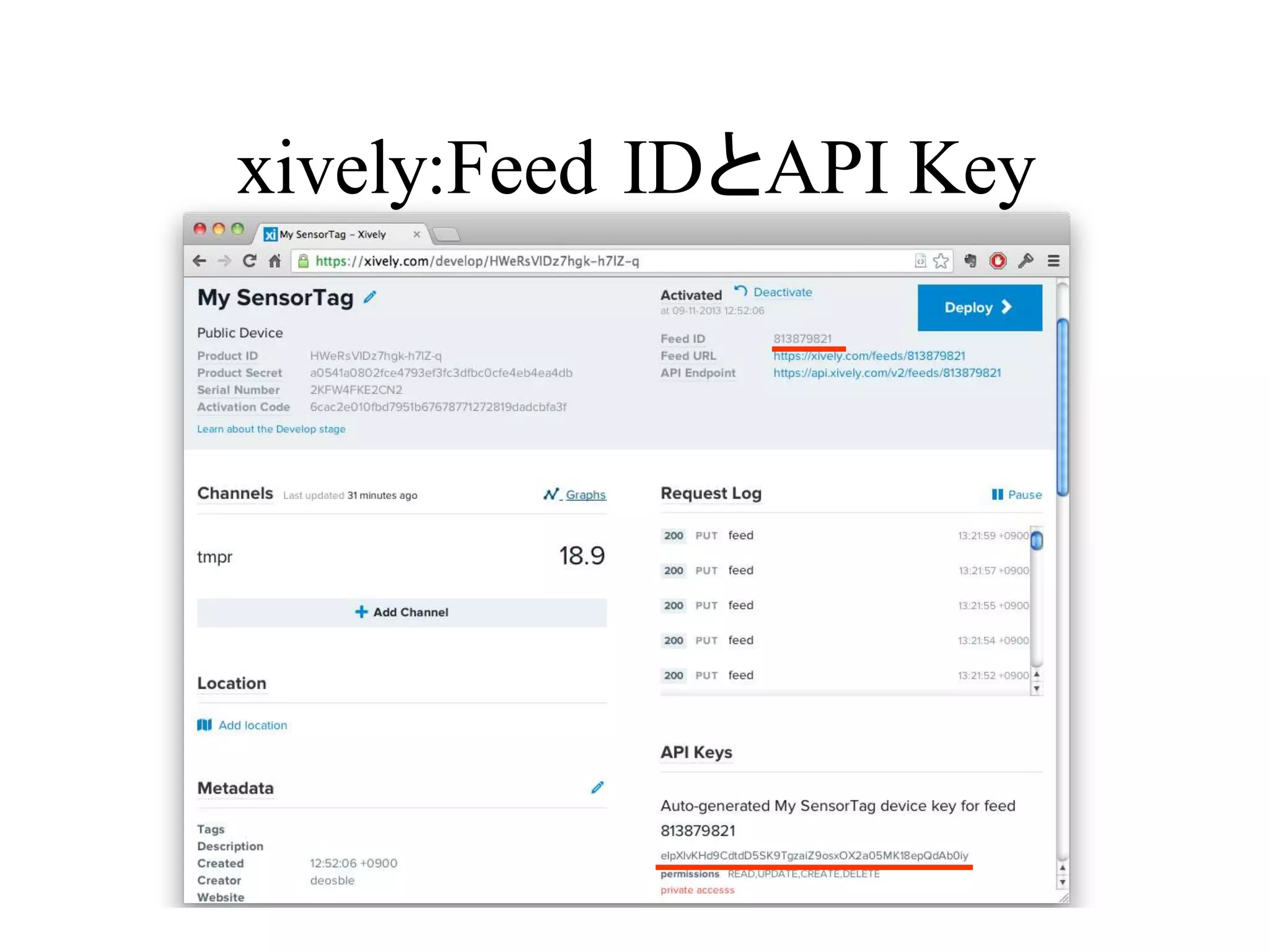 xively:Feed IDとAPI Key 
 