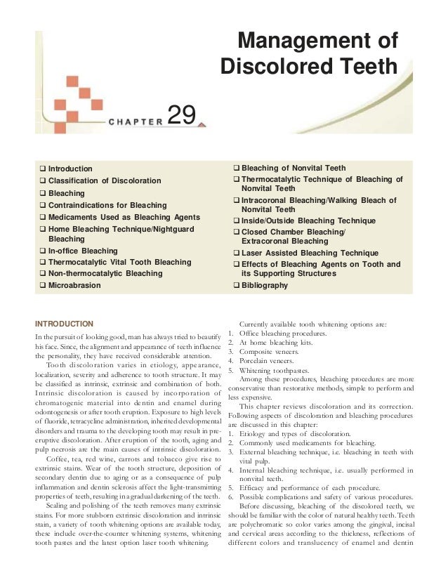 29 Introduction Classification of Discoloration Bleaching